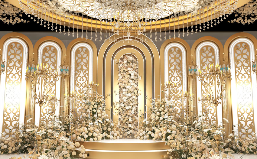 瑞丽香槟色调婚礼堂效果展示